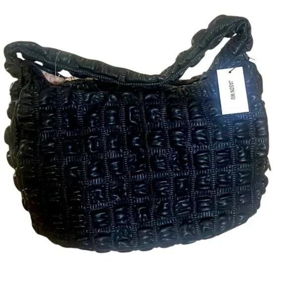 Jason Wu Fay Black Vegan Leather Large Bubble Hobo Shoulder Bag - Picture 5 of 6